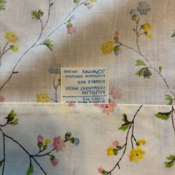 VTG Sweet Flower Power JC Penny Percale 2 Double Muslin Sheet Sets Pastel Floral - Picture 3 of 9